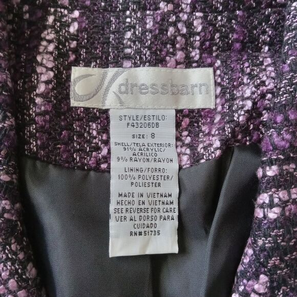Dress Barn Shades of Purple Fringe Tweed Padded Shoulder Blazer Jacket Women's 8 - Picture 3 of 11